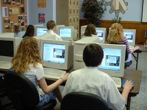 Students taking a computerized exam